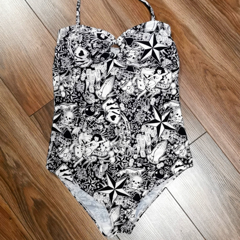 Iron Fist One Piece Graphic Print Bathing Suit, Medium
